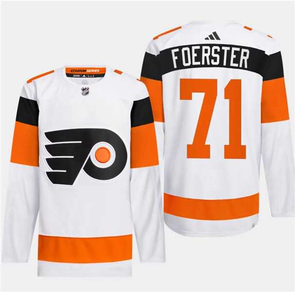 Men%27s Philadelphia Flyers #71 Tyson Foerster White 2024 Stadium Series Stitched Jersey Dzhi